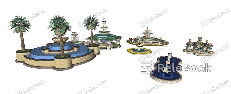 European-style fountain water feature model