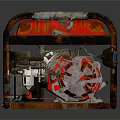 Vintage Rusty Red Generator With Metal Frame And Mechanical Parts