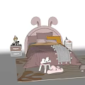 Pink Children's Bed With Rabbit Ear Shaped Headboard Soft Pillows Plush Toys And Small Stool