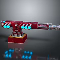 Red Mechanical Weapon With Blue Glowing Parts And Warning Striped Base 3d model
