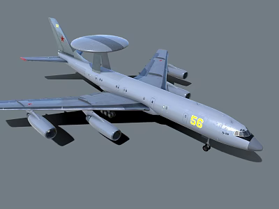 Gray Passenger Aircraft with Radar Dome Four Engines Tail Marking and Yellow Number 58 3d model