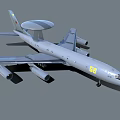 Gray Passenger Aircraft with Radar Dome Four Engines Tail Marking and Yellow Number 58