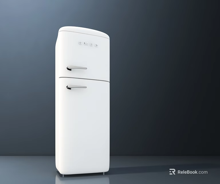 SMEG White Double Door Refrigerator In Modern Minimalist Design With Dark Background 3d model 