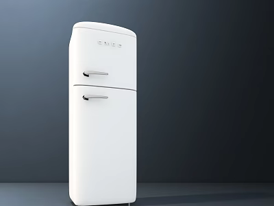 SMEG White Double Door Refrigerator In Modern Minimalist Design With Dark Background 3d model
