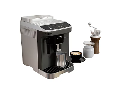 Modern Espresso Coffee Machine with Grinder Cup and Milk Jug Setup 3d model
