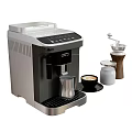 Modern Espresso Coffee Machine with Grinder Cup and Milk Jug Setup 3d model