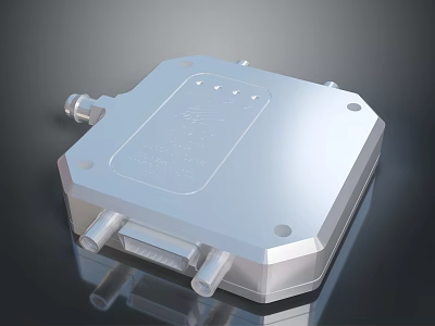 Silver Square Metal Household Item With Branded Surface And Connecting Port 3d model
