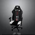Modern Gray and White Gaming Chair with Red Stripe Black Armrests Logo and Wheels