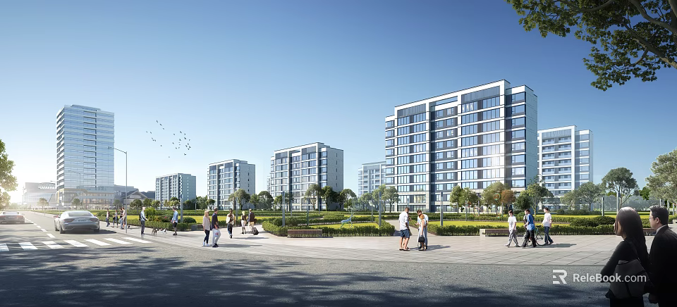 Aerial Planning of Modern Residential Area With Tall Buildings Green Landscapes Pedestrian Paths And Roads 3d model 
