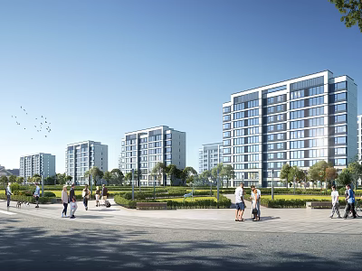 Aerial Planning of Modern Residential Area With Tall Buildings Green Landscapes Pedestrian Paths And Roads 3d model