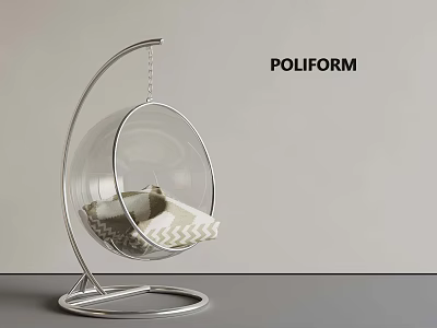 POLIFORM Transparent Spherical Hanging Chair With Metal Frame And Zigzag Cushion 3d model