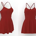 Stylish Red Spaghetti Strap Dress Front and Back View with Flowy Skirt