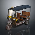 Three Wheeled Motorcycle Taxi With Black Canopy Brown Seats And Front Windshield
