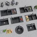 Black Granite Kitchen Sinks With Single Double Bowl Design Drainboard And Faucet