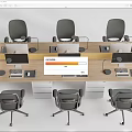 Modern Office Desk Setup With Multiple Workstations Computers And Ergonomic Chairs 3d model