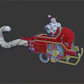 Red Christmas Sleigh with Santa Claus gold decorations bells and candy cane shaped pole