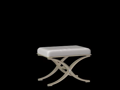Elegant Modern White Padded Sofa Bench With Crossed Metal Legs Design 3d model
