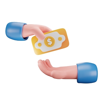 Modern currency banknote cartoon little hand 3d model