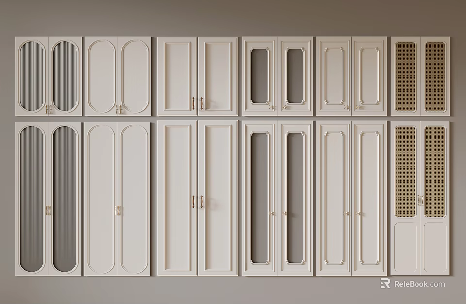 Modern White Cabinet Doors With Different Designs In Neat Interior Arrangement 3d model 