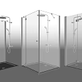 Three Modern Shower Sauna Enclosures Featuring Transparent Glass Black Base And Shower Fixtures