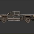 Vintage Metallic Pickup Truck with Double Cab Open Bed and Rustic Reflective Surface