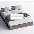 Modern Double Bed With Wooden Frame Gray Pillows And White Bedding 3d model