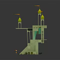 Playful Cartoon Scene With Green Domes Tall Towers Stairs And Light Green Structure