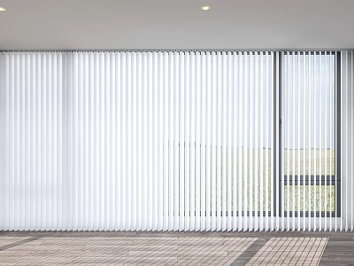 White Venetian Blinds Covering Large Windows In Bright Interior With Outdoor View 3d model