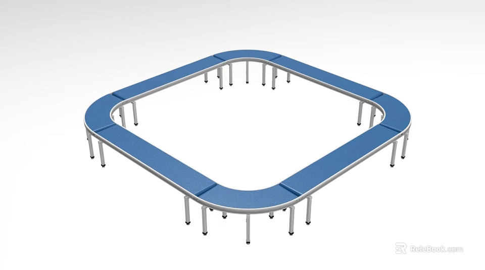 Industrial Conveyor Equipment With Circular Blue Surface And Metal Support Legs 3d model 