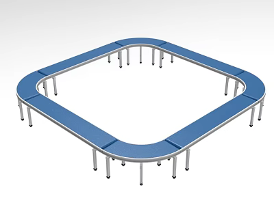 Industrial Conveyor Equipment With Circular Blue Surface And Metal Support Legs 3d model