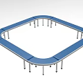 Industrial Conveyor Equipment With Circular Blue Surface And Metal Support Legs