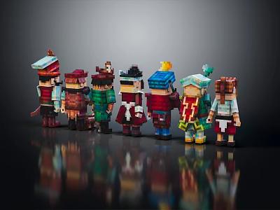 Colorful Building Blocks Characters With Varied Costumes And Detailed Designs 3d model