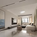 Modern Living Dining Area Interior With White Sofa Coffee Table Dining Chairs And Green Plant Painting
