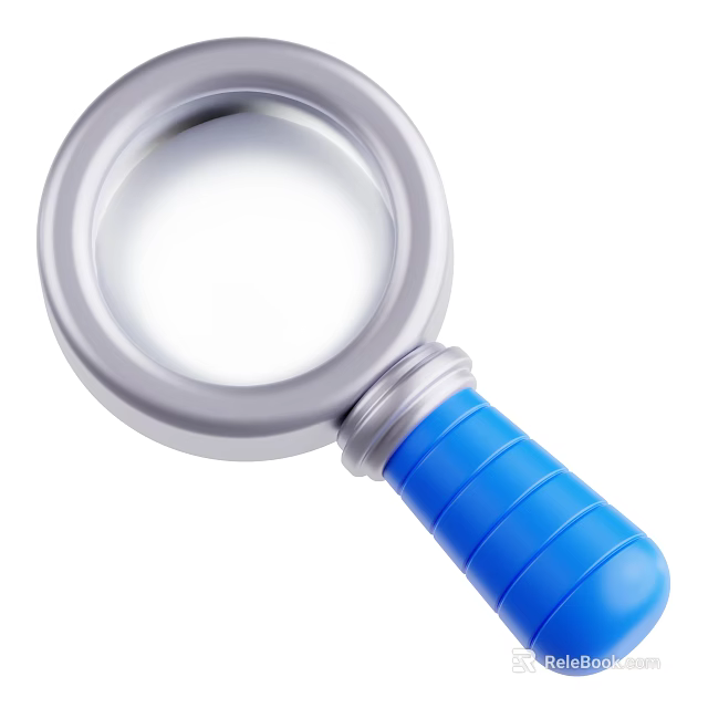 Decorative Ornament Set with Magnifying Glass Silver Frame and Blue Handle for Tabletop Decor 3d model 
