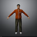 Man in Red Jacket with Dark Pants and White Shoes Standing with Arms Outstretched