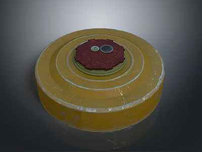 Yellow Circular Commercial Equipment With Red Center Wheel And Mechanical Roller 3d model