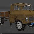 Vintage Yellowish Brown Truck Featuring Wooden Cargo Bed Large Tires and Classic Design