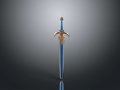 Ornate Fantasy Sword With Blue Blade And Golden Hilt Decoration Details 3d model