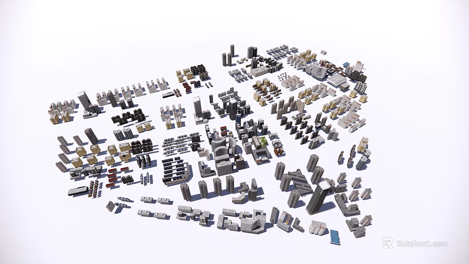 Diverse City Building Complex Models Collection Showcasing Various Architectural Styles 3d model 