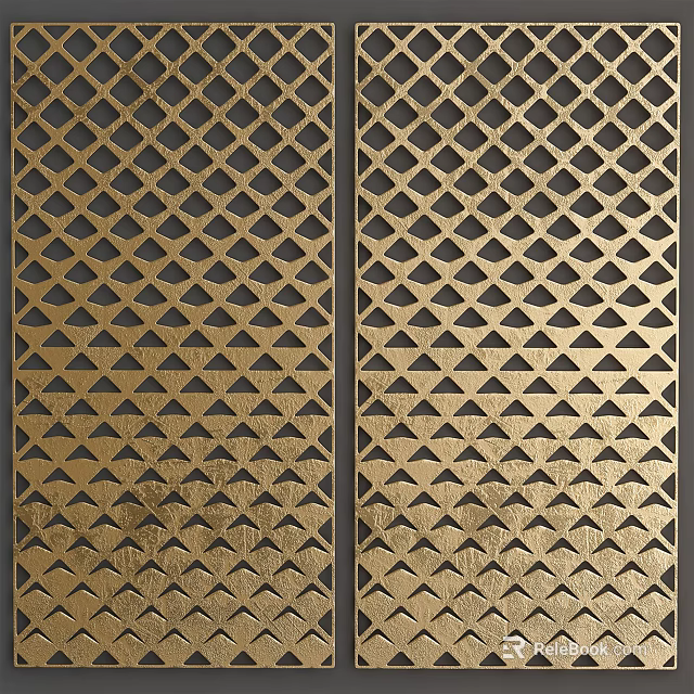 Modern Interior Gold Room Divider With Geometric Perforated Triangle Pattern 3d model