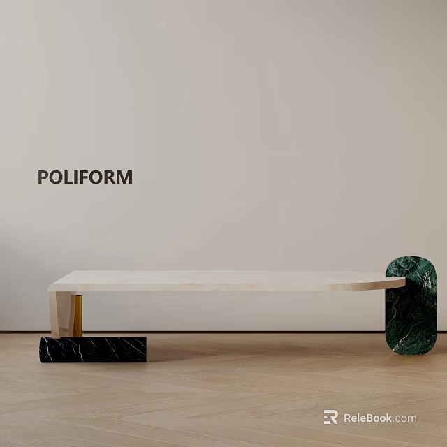 POLIFORM Modern Sofa Coffee Table Combination With Marble Top And Green Black Base 3d model