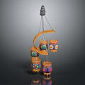 Decorative Chandelier with Multiple Vibrant Lantern Shades and Curved Hanging Frame