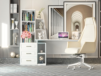 Study Desk Chair Bookcase 3d model