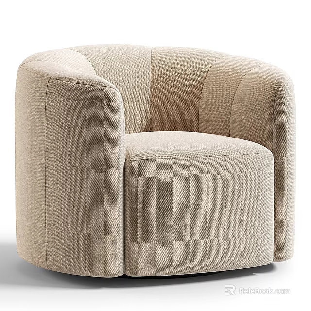 Beige Single Sofa With Curved Armrests Rounded Shape And Upholstered Fabric Design 3d model