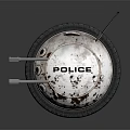 Futuristic Game Movie Police Robot Character With Tire And Metal Structure