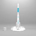 Industrial Equipment Rocket Model With White Body Blue Middle Section Bottom Smoke And Logo Box