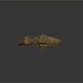 Weathered Yellow Cosmic Spaceship With Intricate Mechanical Structures And Propulsion Thrusters 3d model