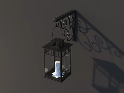 Black Metal Wall Light With Decorative Scroll Design And Glass Shade 3d model