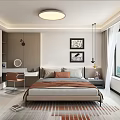 Modern Bedroom Interior Design With Bed Bedside Table Desk Wardrobe And Framed Art