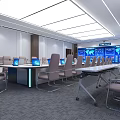 Modern Professional Conference Room Interior With Long Table Gray Chairs And Blue Backdrop